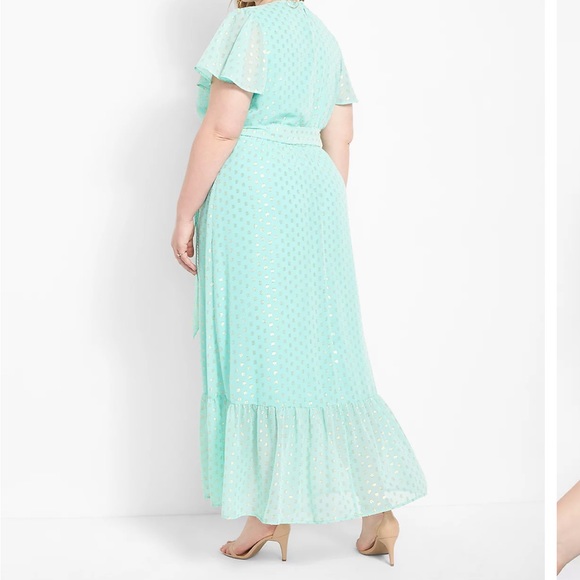 Lane Bryant Flutter Sleeve Surplice Neck Foil Dot Maxi Dress Size 20 - Picture 11 of 12